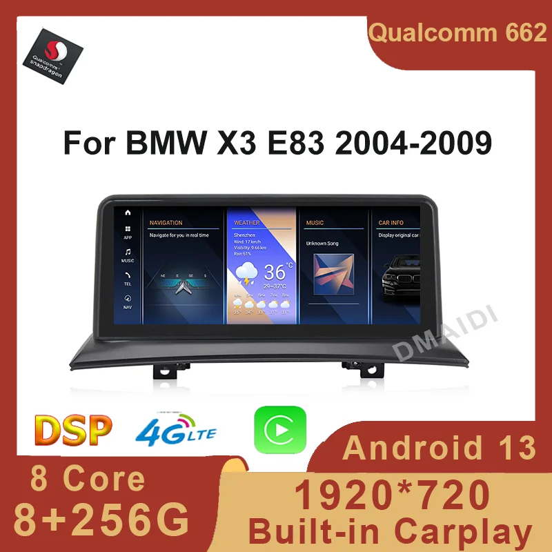 

Car Video Player For Bmw X3 E83 8G+256G Qualcomm 12.5" ID8 Android13 Bluetooth GPS Navigation Screen Apple Carplay Auto WIFI 4G