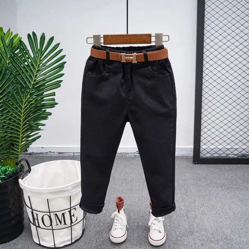 Casual Boys Pants Spring Autumn New Style Children\'s Slim Trouser White Black Slimming Smooth Outline Girls Pencil Pants 2-8Year