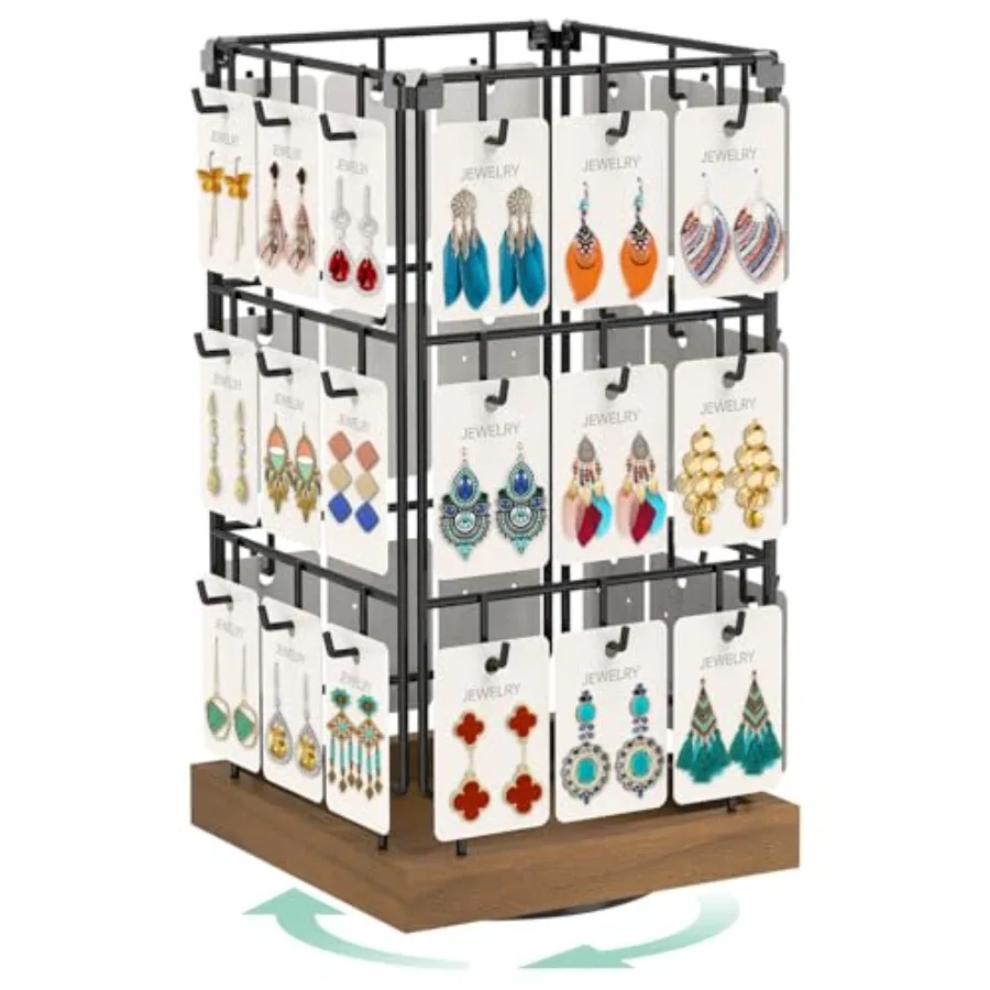 

Rotating Earring Display Holder Stand for Vendors Events Selling Large Ccity 36 Hooks Jewelry Rack with Wooden Base for Earring