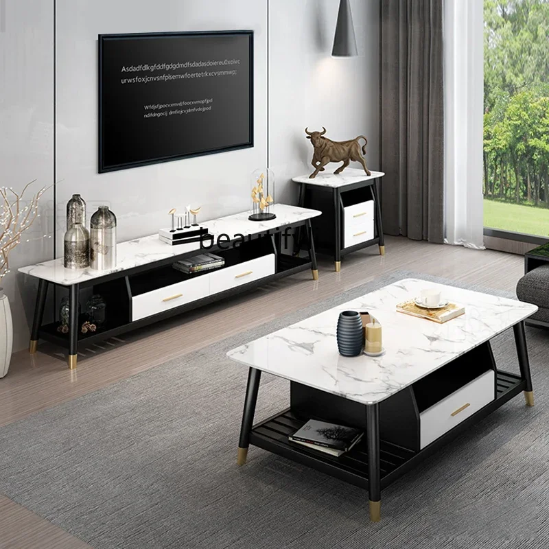 

A16 Nordic Marble Coffee Table TV Cabinet Combination Modern Minimalist Tea Table Living Room Furniture