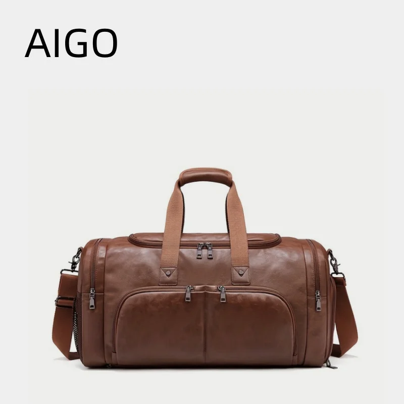 

AIGO PU Men Travel Bags Carry on Luggage Bags Men Duffel Bags Handbag Travel Tote Gym Sport Large Capacity Weekend Bag Overnight