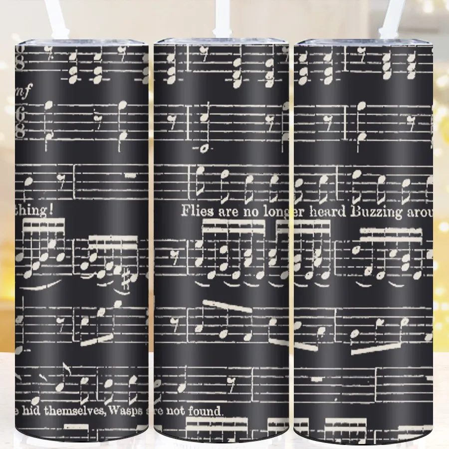 Print 3D Piano Music Notes Stainless Insulated Tumblers Straw Lid 20oz Festive Party Water Bottle Outdoor Holiday Travel Mugs