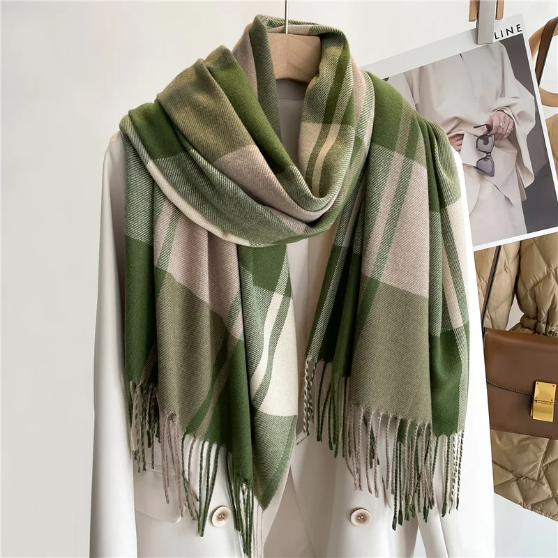 2024 New Fashion Plaid Autumn Winter Warm Cashmere Scarf Long Tassels Women Wrap Shawl Lady muffler Wool Pashmina