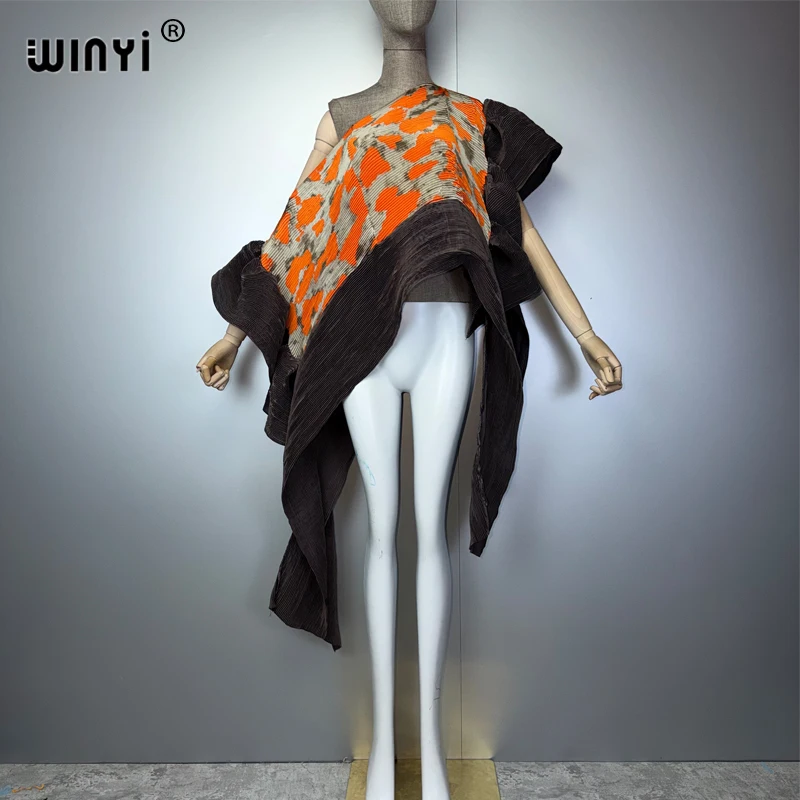 WINYI Women's Pleated Maxi Party Dress Crumple Design Loose Fit Sexy Evening Gown Poncho Top beach wear cover up fashion shawl
