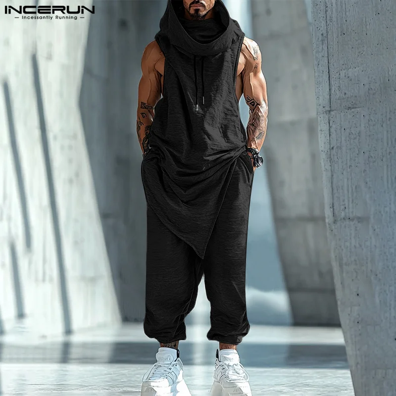 Stylish New Men's Sets INCERUN 2024 Sleeveless Sweatshirt Pant Casual City Walk Male Pile Neck Irregular Hem Suit 2 Pieces S-5XL