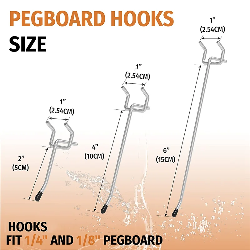 50 Pcs Pegboard Hooks for Garage Organization Wall Storage Tool Organizer Fits 1/4Inch 1/8Inch Pegboard with Cap 4Inch