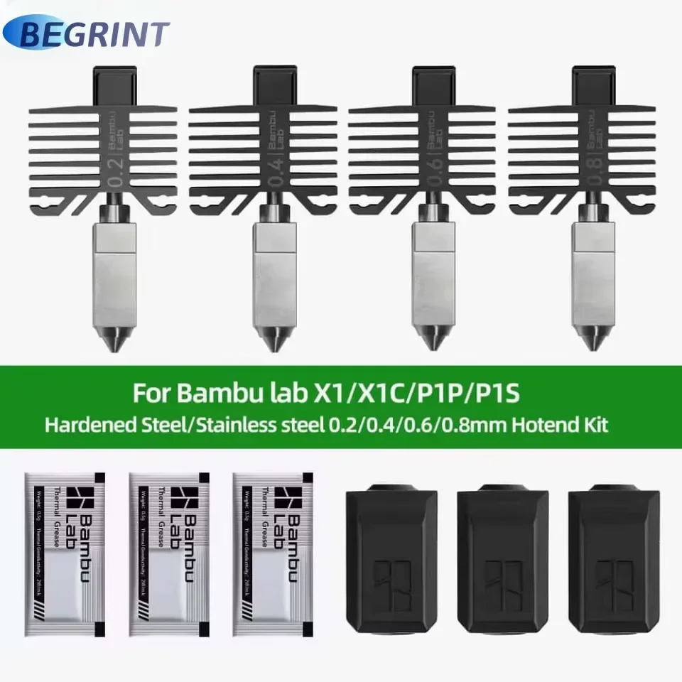 

Оригинальный Hotend для Bambu Lab X1 X1C P1P P1S, сопла из твердой стали, бамбуковый комбинированный термистор Bambulabs для X1 P1, охлаждающий вентилятор