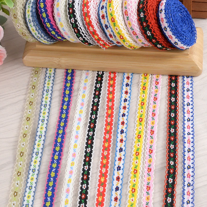 5Yards 12mm Colorful Flower Lace Trim Knitting Wedding Embroidered Ribbon Handmade Sewing Supply DIY Crafts Clothes Accessories