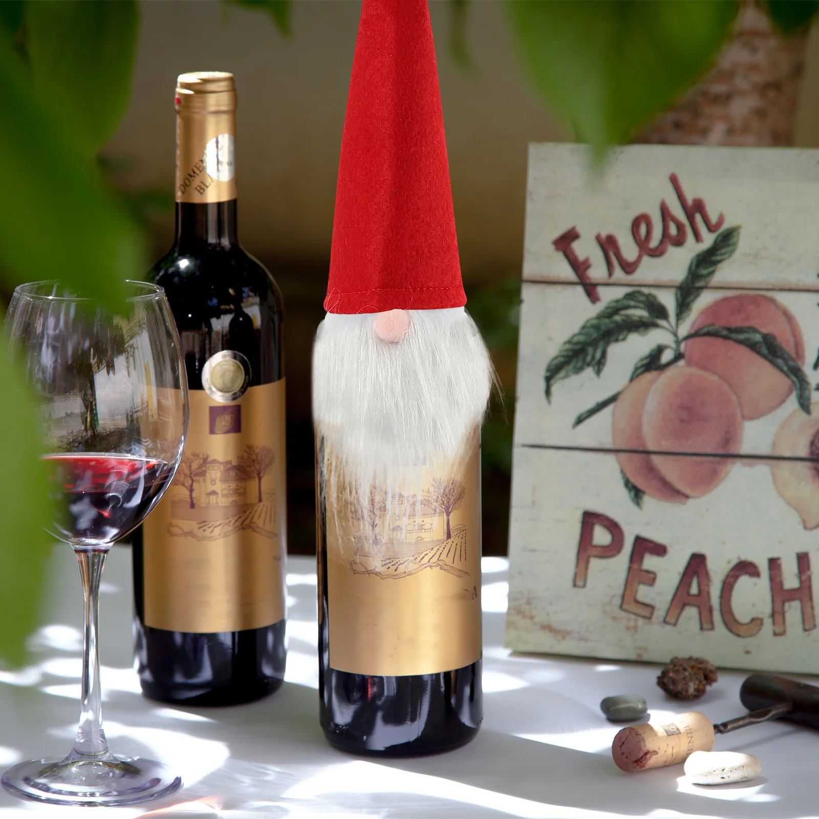 

6Pcs Christmas Wine Bottle Covers Gnome Topper Cutlery Holder Xmas Party Silverware Bag Wine Bottle Decoration Festive Table