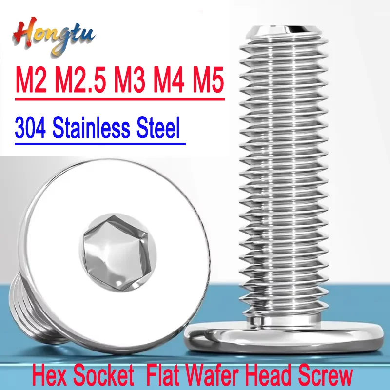 

304 Stainless Steel Ultrathin Hex Socket Flat Wafer Head Screw Allen Hexagon Ultra Thin Head Bolt M2 M2.5 M3 M4 M5
