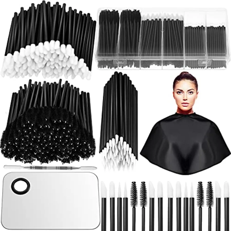 260 Pieces Disposable Makeup Tools Kit with Eyeliner Brushes Mascara Wands Lipstick Applicators Plastic Organizer Box Short