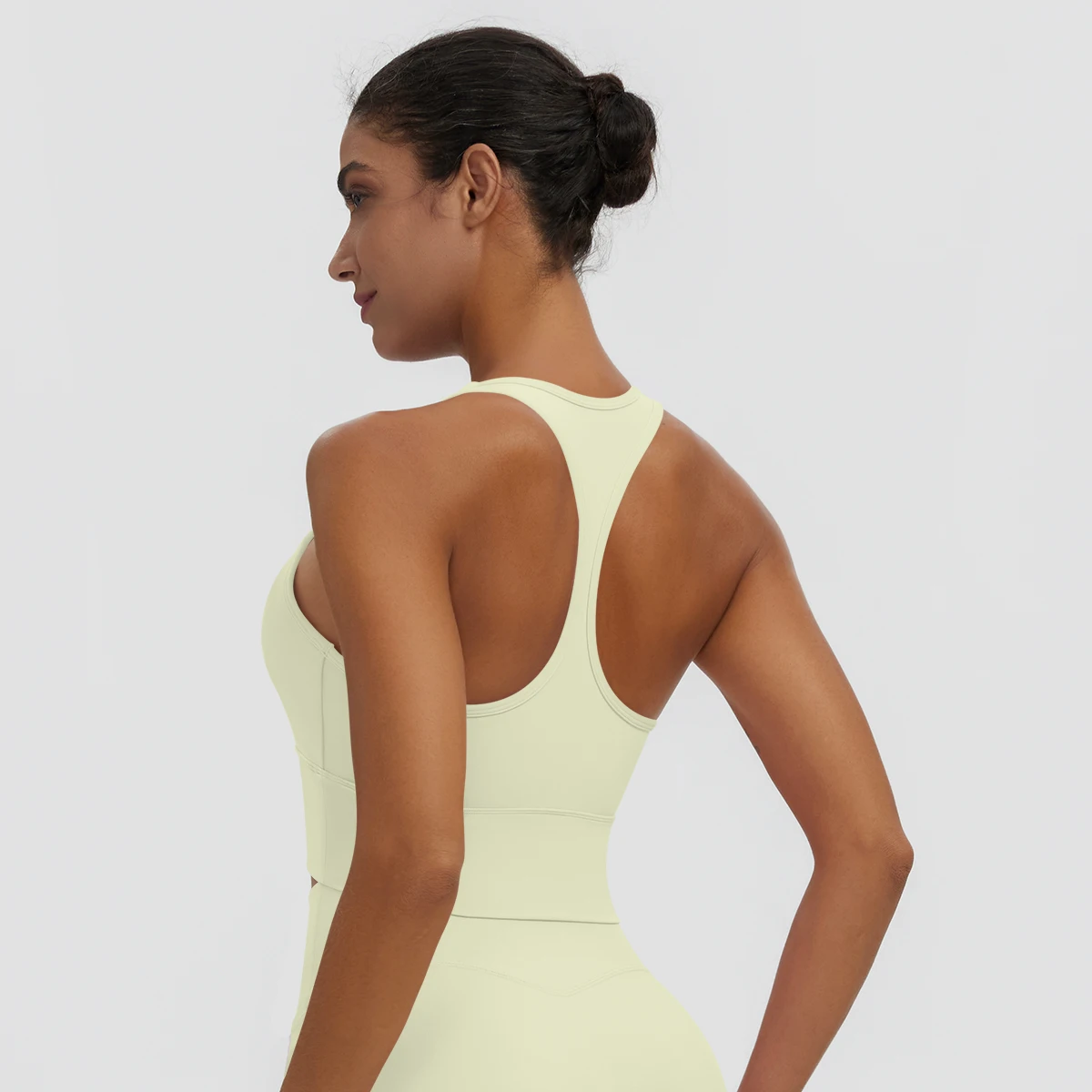 Rooftrellen Damen Einfarbige Yoga-Weste mit Raffung, schönem Rücken, I-förmigem Design, Yoga-Top mit Brustpolster, stoßfestes Workout-Top – Detail 32