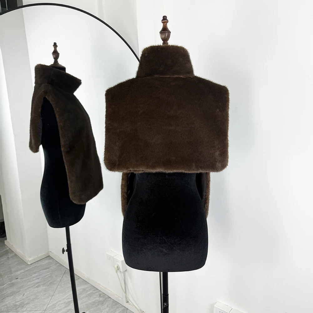 Talenza Solid Faux Fur Vests Crop Top Women Fashion Turtleneck