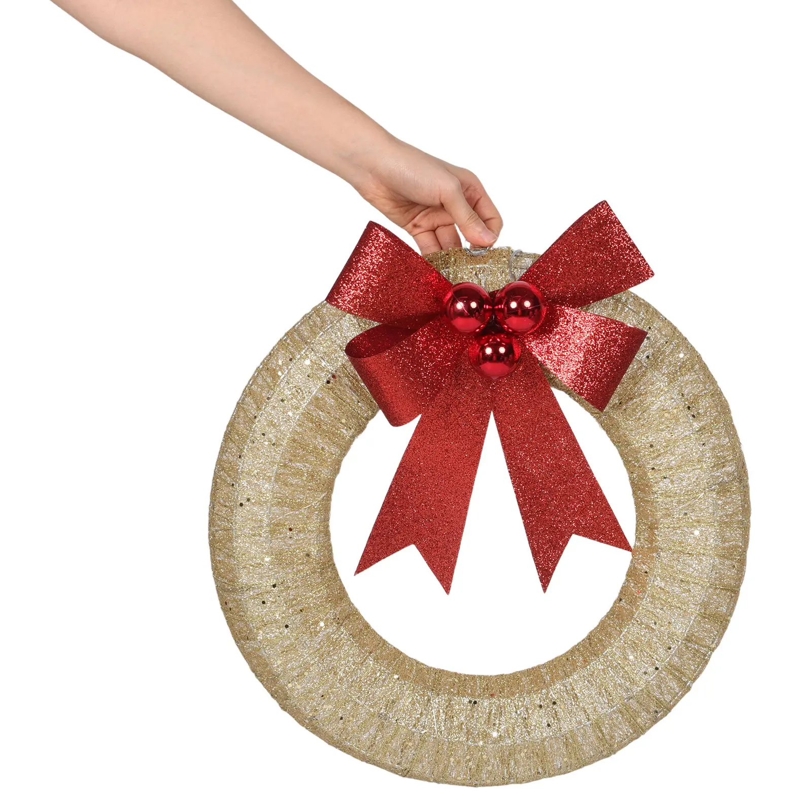 

16.5Inch Led Christmas Wreath Metal Lighted Outdoor Indoor Decor Bow Warm Lights For Door Wall Window Holiday Party Supplies