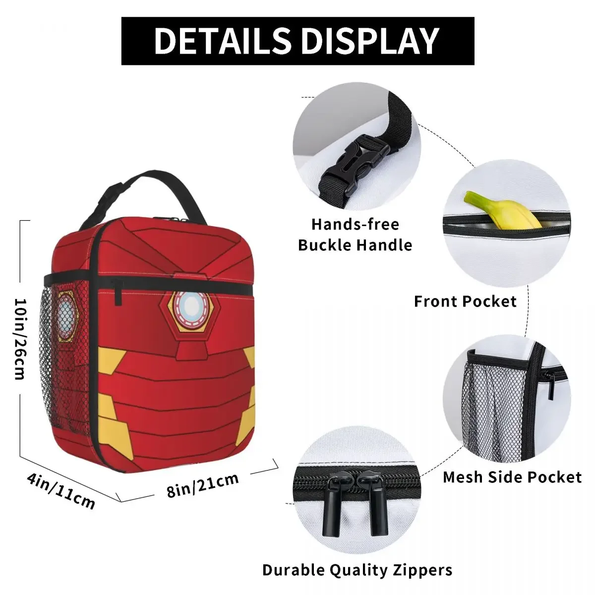 Iron Man Glowing ARC Reactor Sherpa Insulated Lunch Bag High Capacity Reusable Thermal Bag Lunch Box Tote Beach Travel Men Women