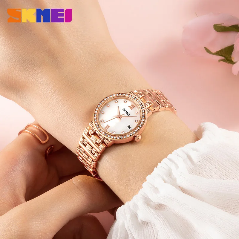 Skmei Fashion Rhinestone Shell Surface Solid Steel Case Women's Watch European and American Women's Business Bracelet Watch