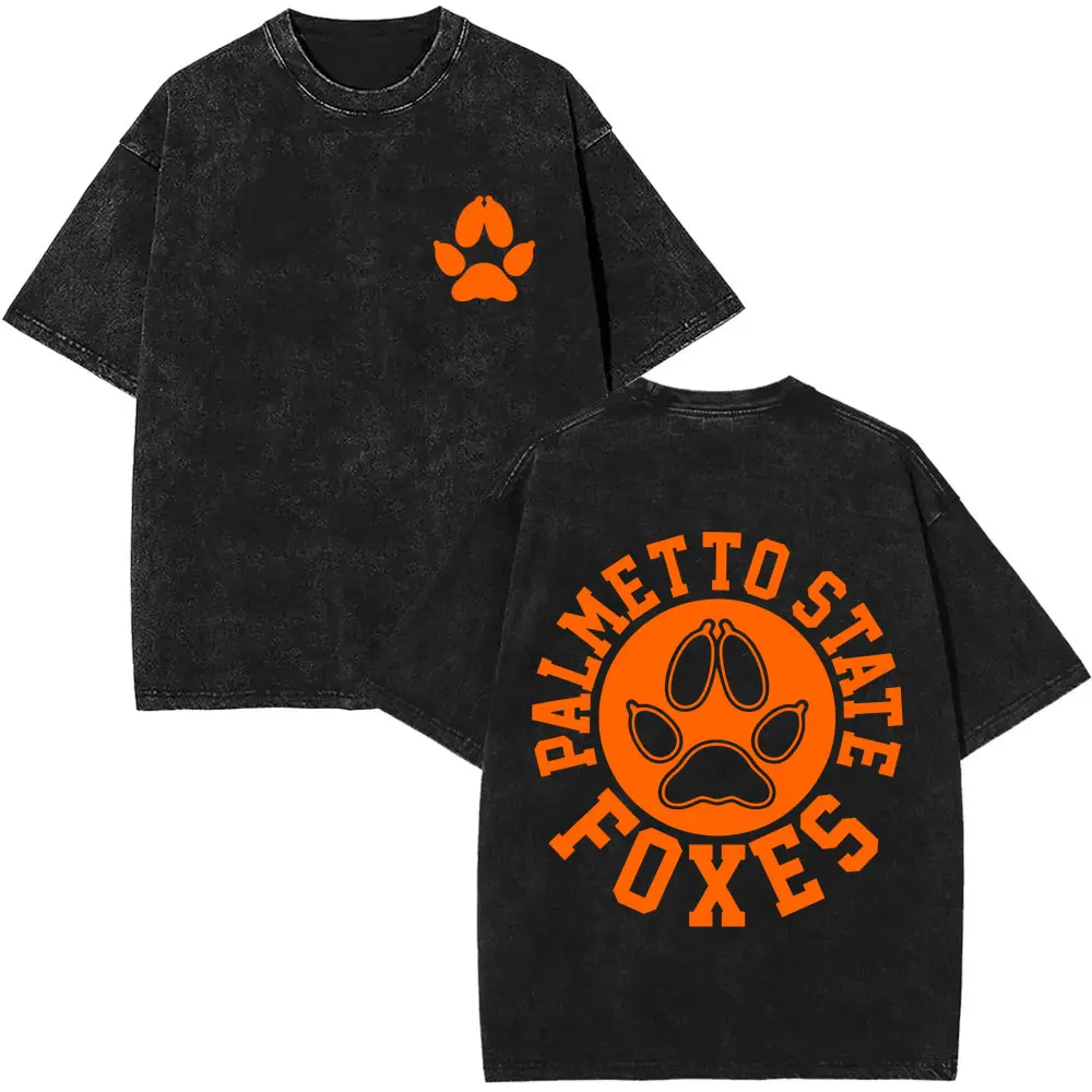 The Foxhole Court Palmetto State Foxes Oversized T Shirt Men's Vintage Wash Short Sleeve Hip Hop Tee Shirt Homme Y2K Clothes
