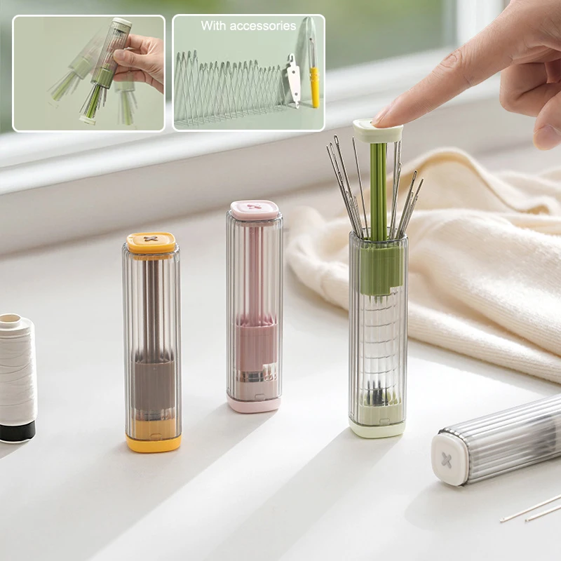 Magnetic Pressing Needle Box Plastic Multi-Functional Sewing Storage Tube Portable Sewing Tool Home Sewing Set Space-Saving