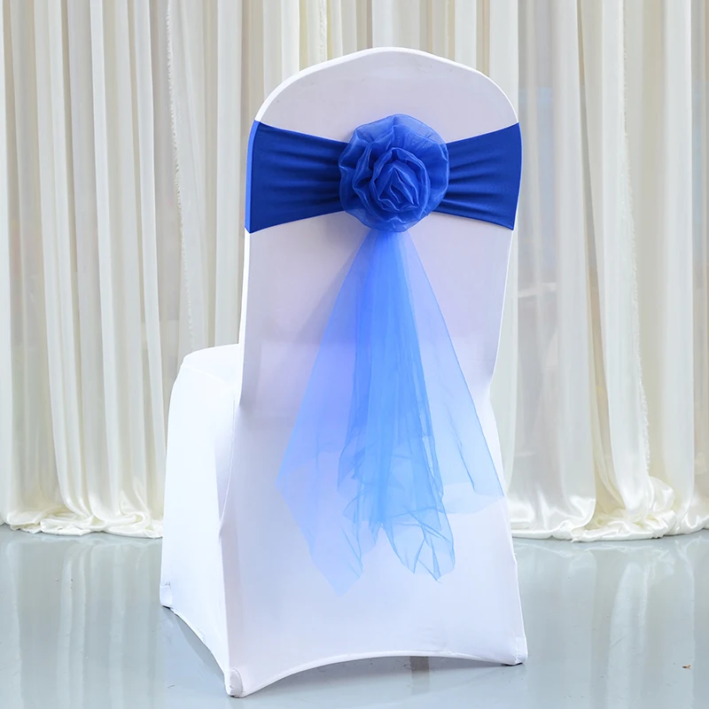 10PC Elastic Flower Sheer Organza Chair Knot Sashes Bow Cover Chair Sashes Bands Bridal Shower Party Banquet Wedding Decoration