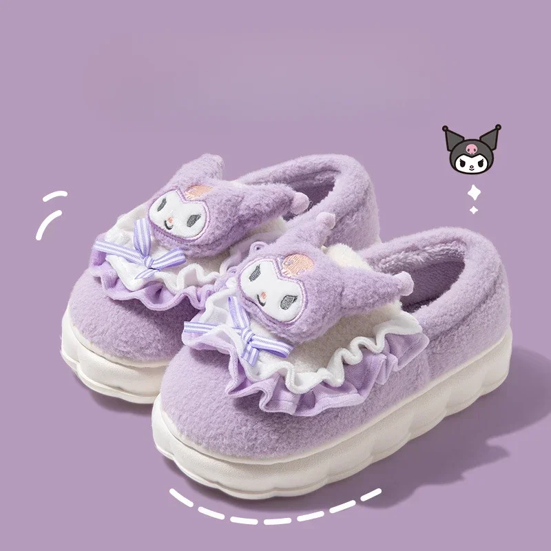 Sanrio Hello KittyP Cotton Slippers Women Winter Cute Indoor Cartoon Anime Thick Sole Autumn and Winter Slippers with Heel