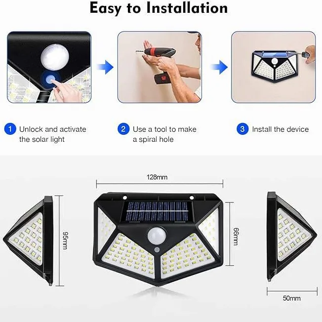 Outdoor Courtyard Human Body Induction Home Charging Lighting Ip65LED Four-sided Waterproof Outdoor Solar Wall Light Hot Sale