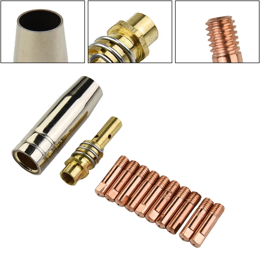 

12pcs MB 15AK MIG/MAG Welding Contact Tips Kit 0.8x25mm M6 Gas Nozzle Holder 0.8mm Connector Rod Welding Torch Tool Parts