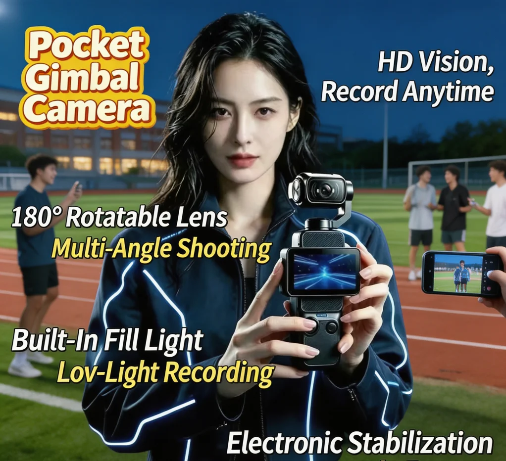 High-definition handheld sports camera with flipable shooting feature, handheld gimbal, outdoor pocket sports anti-shake camera,