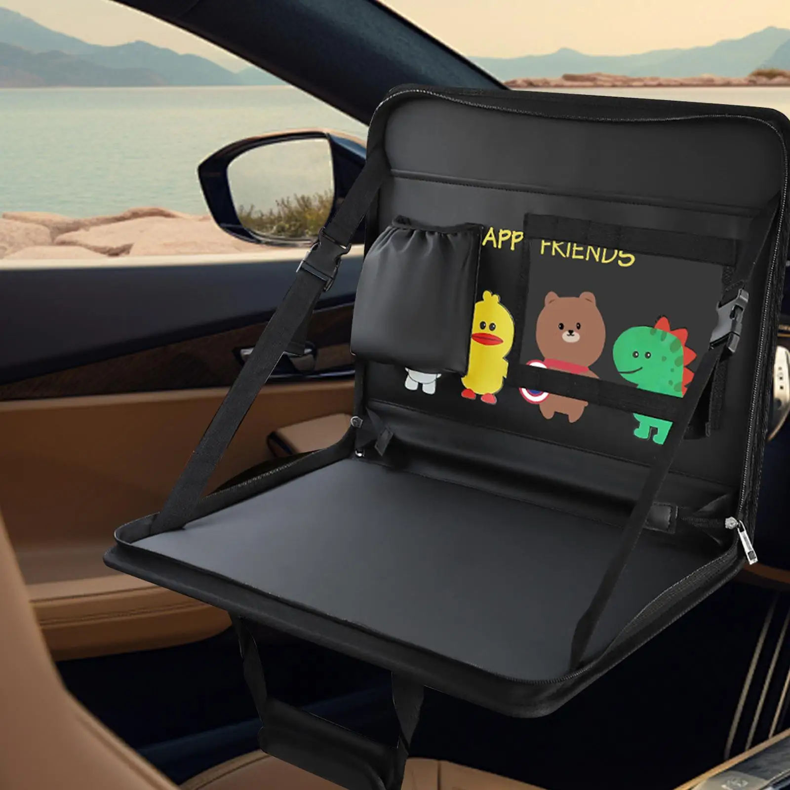 Car Back Seat Organizer Laptop Holder PU Leather Car Eating Work Table