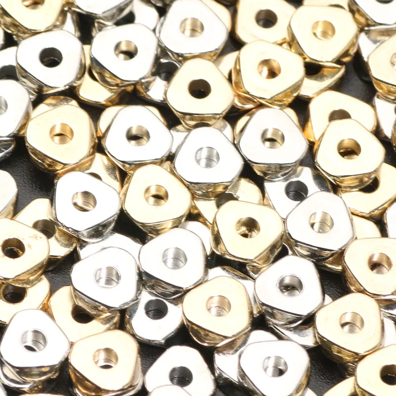 100pcs 6/7mm Flat Round Triangle KC Gold Color White K Geometric Acrylic Bead For Jewelry Charm Making Pendant Keychain Necklace