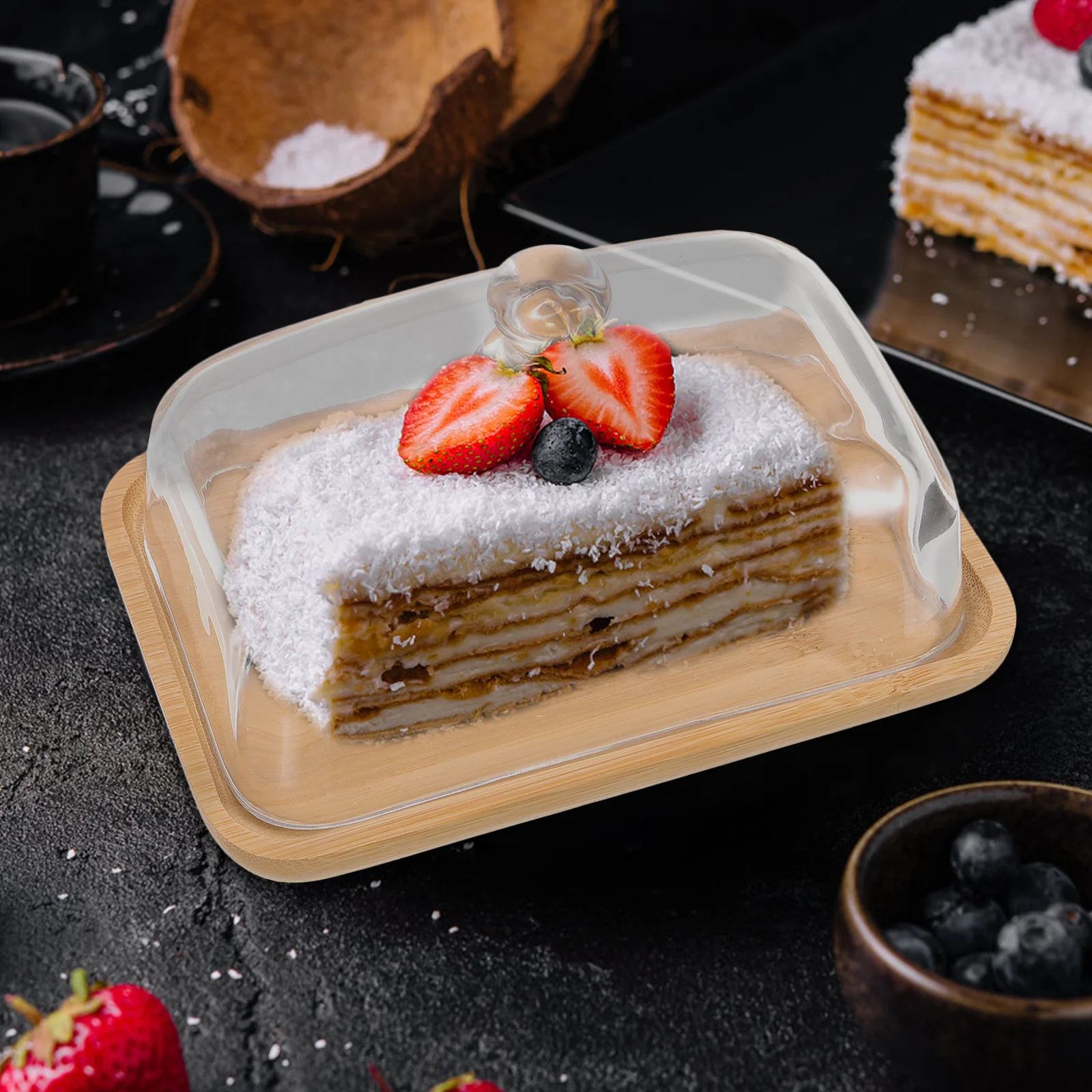 

1 Set Desktop Cake Tray Multi-Function Glass Dessert Plate With Handle Transparent Food Storage Holder For Kitchen Organization