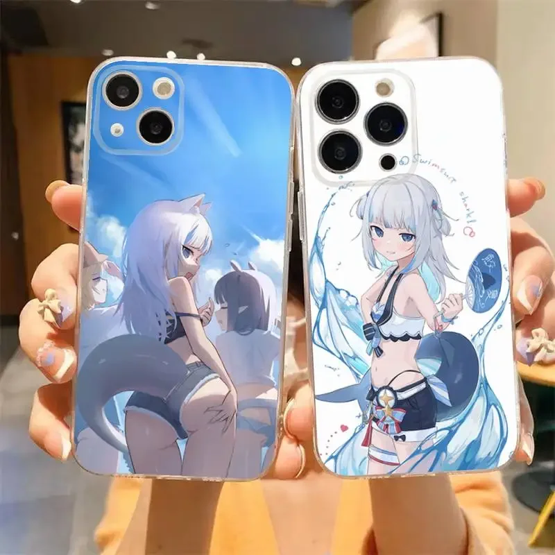 Gawr Gura VShojo VTuber Phone Case For iPhone 11 12 Mini 13 14 Pro XS Max X 8 7 6s Plus 5 SE XR Transparent Shell