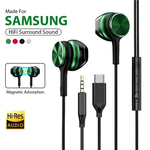 Auriculares con cable tipo C, auriculares estéreo HiFi con Control de volumen y micrófono HD de 3,5mm para Samsung Galaxy iPhone 16 15