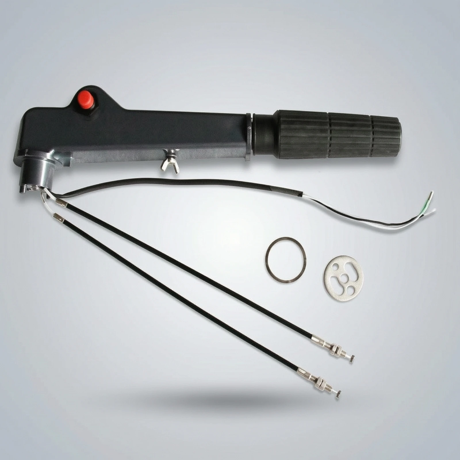 Outboard Motor Control Arm Assembly Ribbed Outboard Motor Control Handle Tiller Arm with Cables Metal Ergonomic for Boat Owners