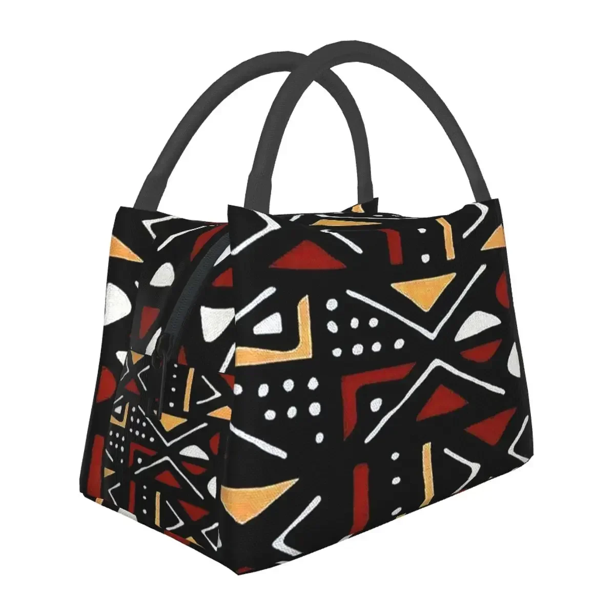 African Bogolan Mudcloth Pattern Lunch Bags Insulated Bento Box Portable Lunch Tote Resuable Picnic Bags for Woman Kids Office