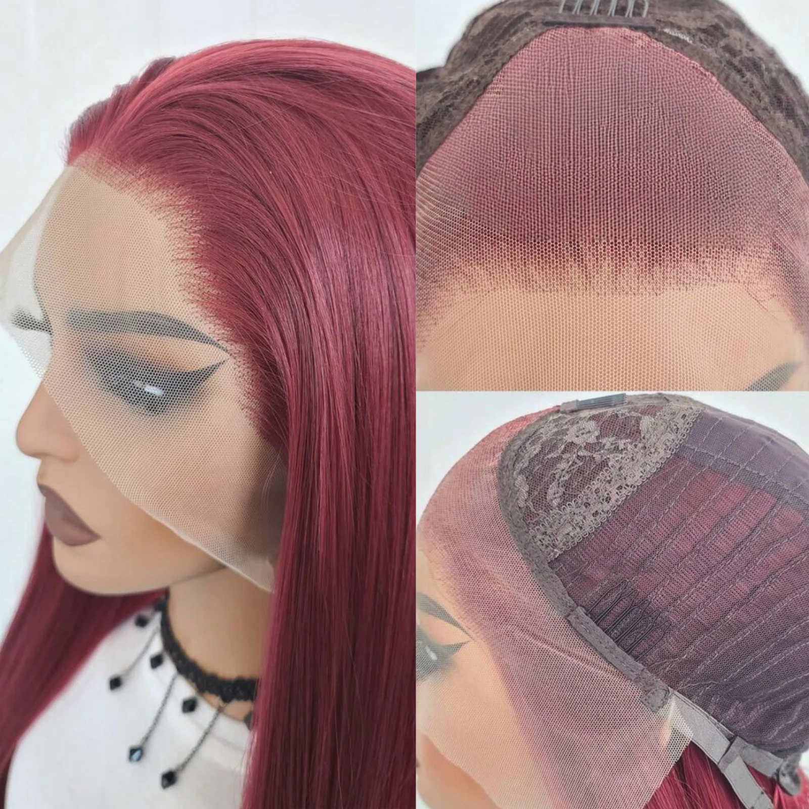 Red Wig Straight Synthetic Lace Front Wig Long Red Hair Wig Glueless Wigs Ready to Wear Burgundy Colored Lace Wigs for Women