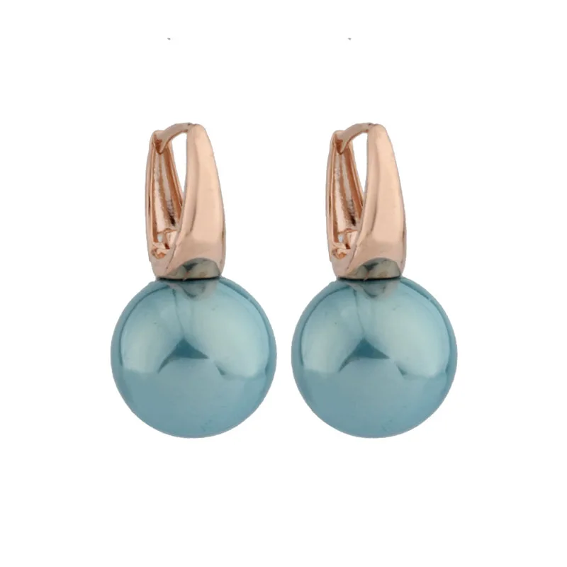 New Trend 14mm Round Pearl Earrings Unique 585 Rose Gold Color Simple Hanging Earrings For Women Wedding Fashion Jewelry 2022