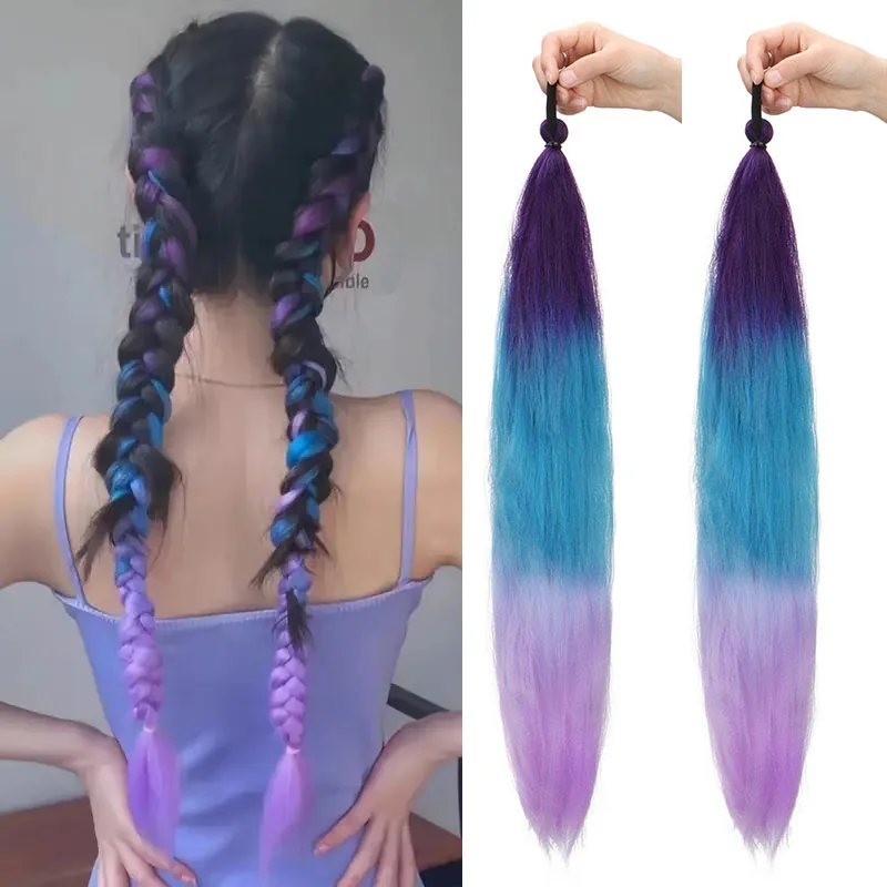 

2 шт., 26 дюймов, синтетический длинный прямой хвост, эластичные волосы, красочные плетения волос, хвост, наращивание волос, аксессуары для волос