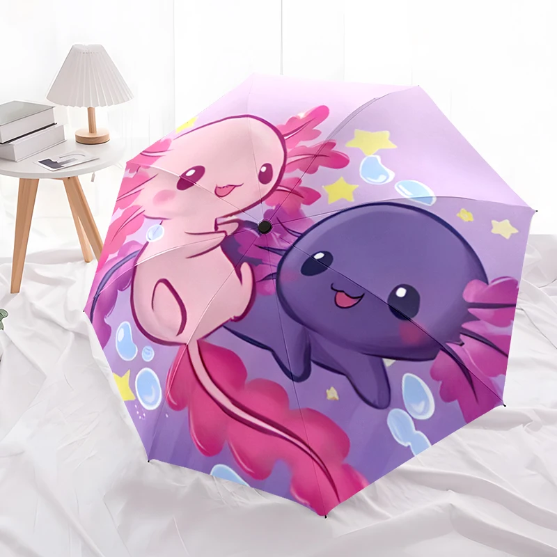Pink Cartoon Axolotl Umbrella, Lightweight Portable, 8-Rib Iron Frame, Perfect for Outdoor Travel, Home Access, Christmas Gifts