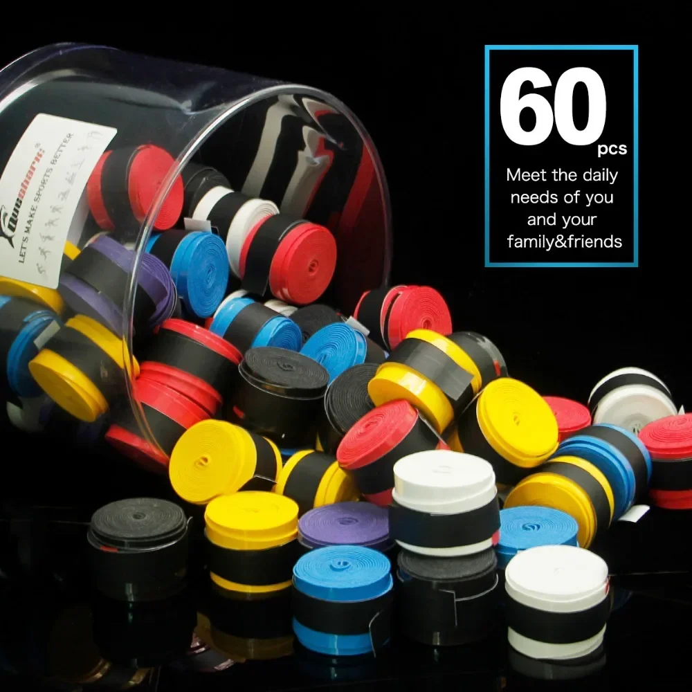 60 adet/grup Beyaz Siyah Renkli Kaplamalı Tenis Overgrips Badminton Sapları Tenis Raketi Bantları Olta Ter Bantları 0.6mm 0.7 mm