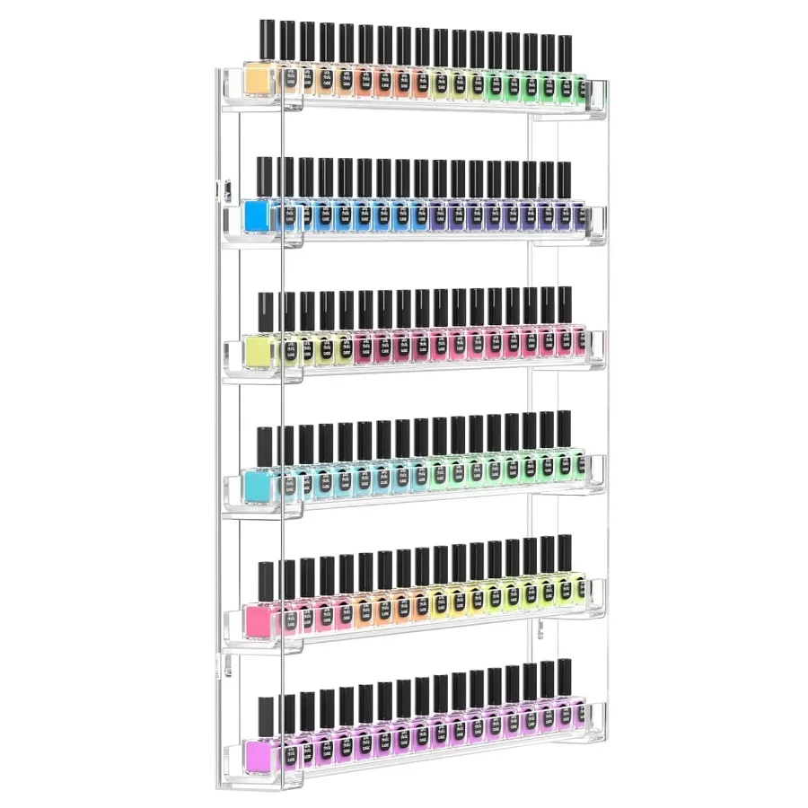 

21 21 Inch Nail Polish Wall Rack for Salon or Home Use Easy to Install Clear Acrylic Display Holder with 6 Tier Design Holds Up