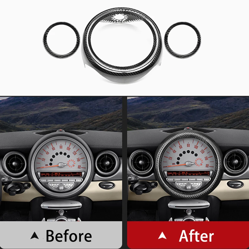 Car Center Dash Rim 3-Piece Set Decorative Stickers  For MINI R55 R56 R57 R58 R59 ONE Cooper S Carbon Fiber Interior Accessories