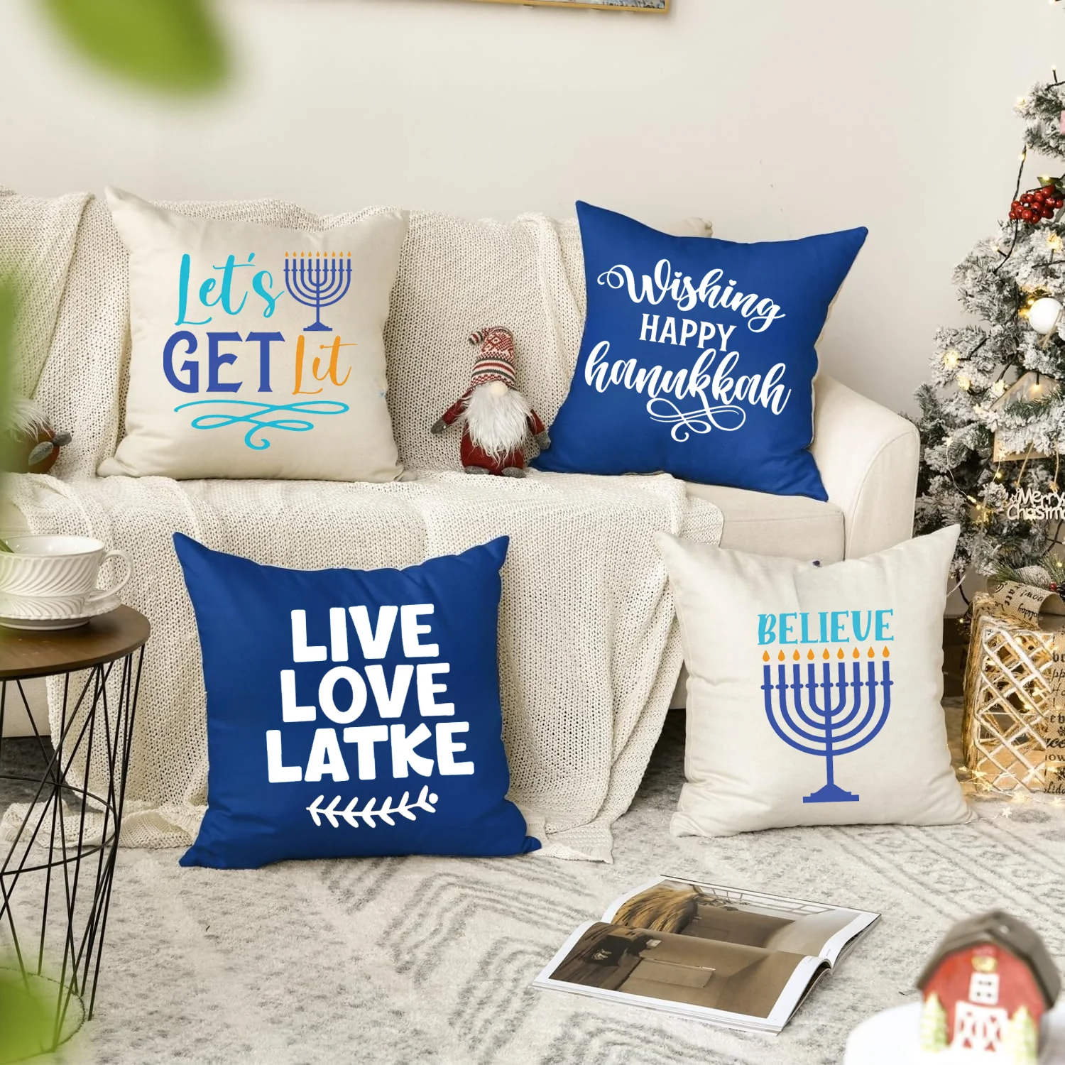 

45X45CM Happy Hanukkah Throw Pillow Covers for Jewish Holiday Gift Chanukah Home new year room Decoration Menorah Theme Party