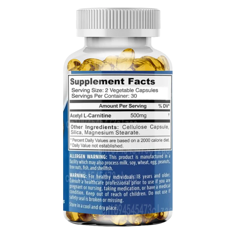 Acetyl-L-carnitine 500mg 60 Capsules Acid Resistant Vegetarian Capsules Protect and Optimize Mitochondrial Health