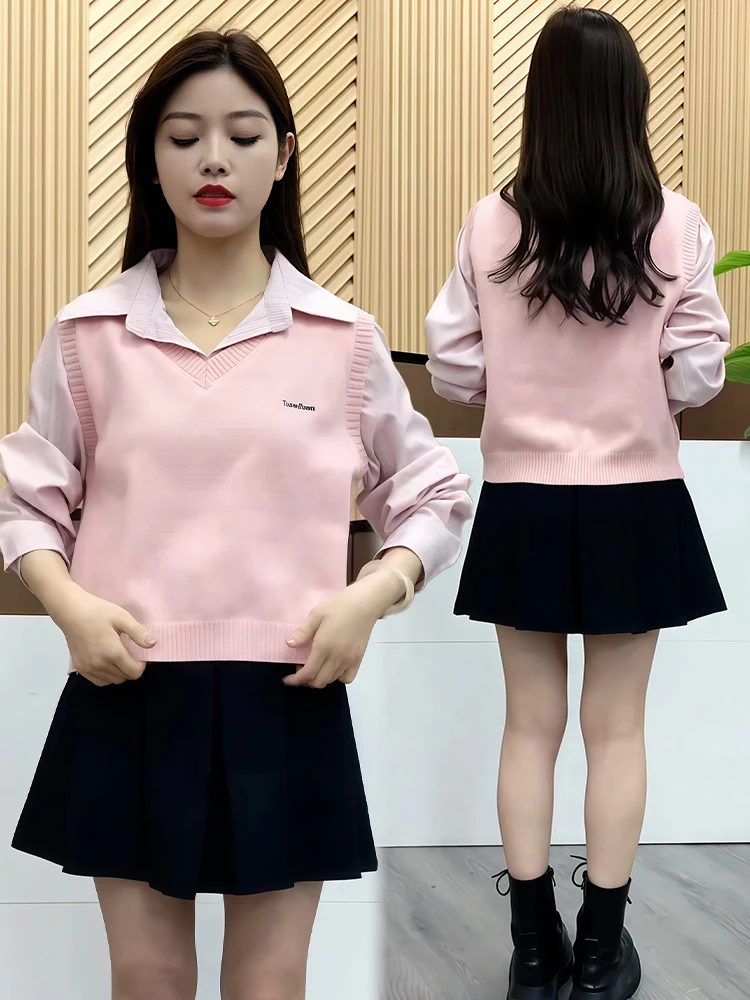 

Модный вязаный топ для женщин, осенне-зимняя новинка, универсальный, имитация двухслойности, комфортный, дышащий, с длинными рукавами