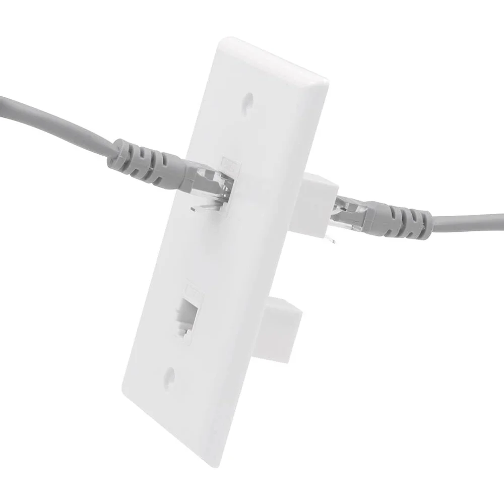 Placa de pared Ethernet de 2 puertos, conector de pared hembra a hembra Cat6, RJ45, acoplador en línea, color blanco, 1 paquete
