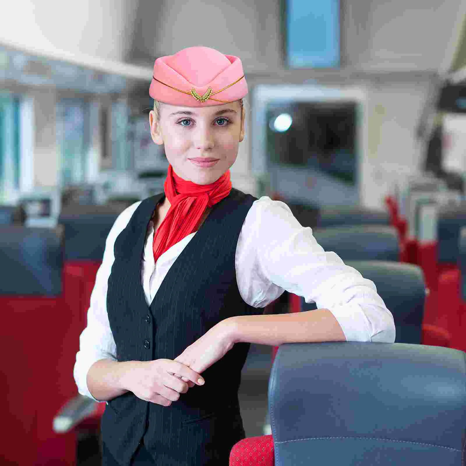 Sailor Hat Stewardess Flight Attendant Accessories Party Cosplay Airline Decorative Pink Uniform Accessory