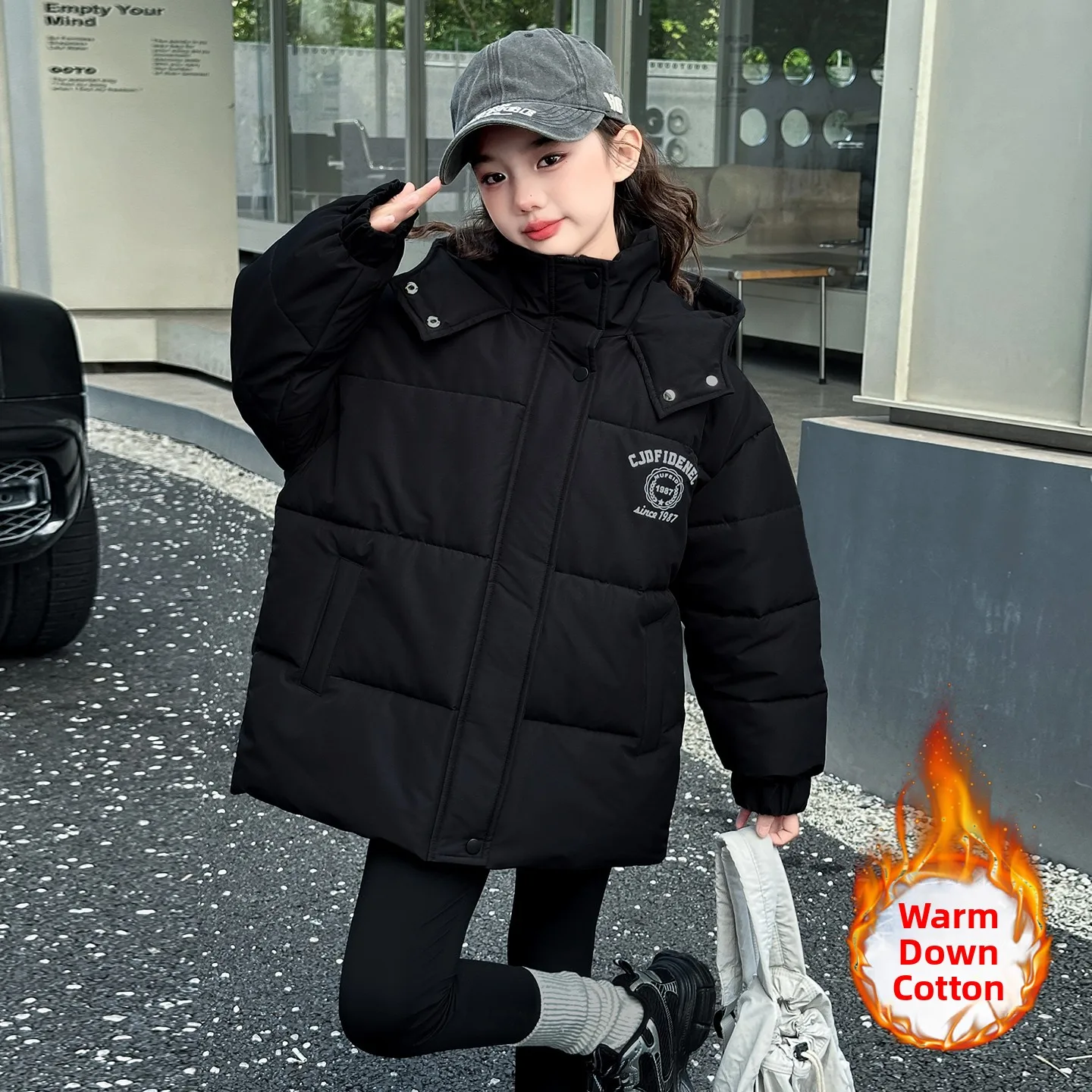 Abrigo cálido de invierno para niñas, Jaet de algodón, ropa para niños, moda de invierno, con capucha, cremallera larga, Sve