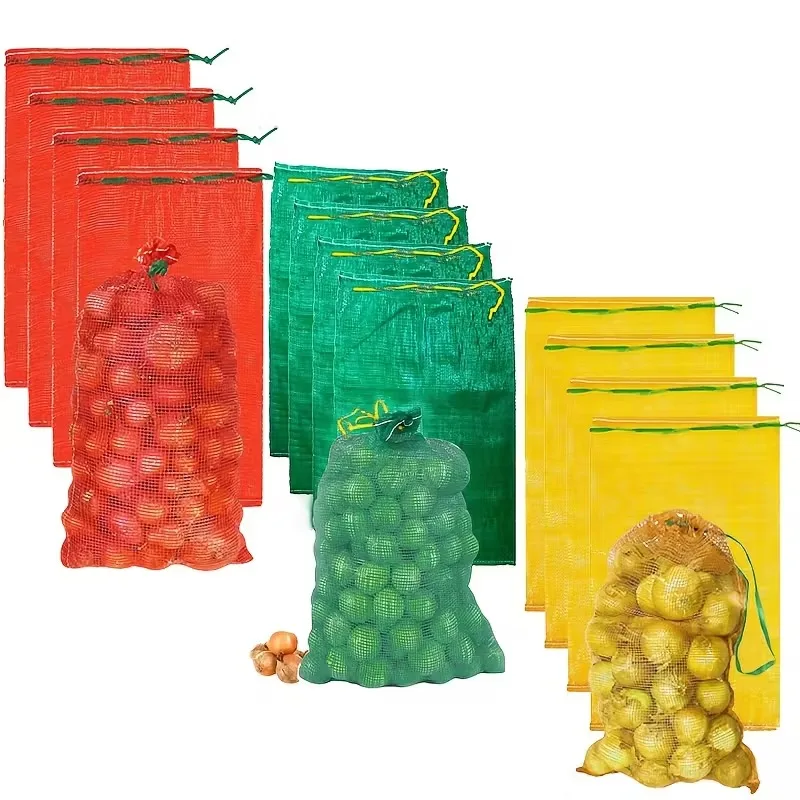 50 قطعة من حقيبة شبكية قابلة لإعادة الاستخدام، تصميم برباط كبير جدًا وجيد التهوية وقابل للغسل لأكياس تخزين الخضروات الطازجة