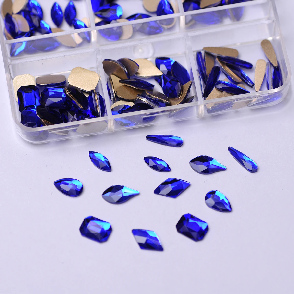 

Hot New Sapphire 6 Girds Box-packed Rhinestones Glass Strass Nail Art Decorations Crystal 3D DIY Accessories Glitter Nail Beauty