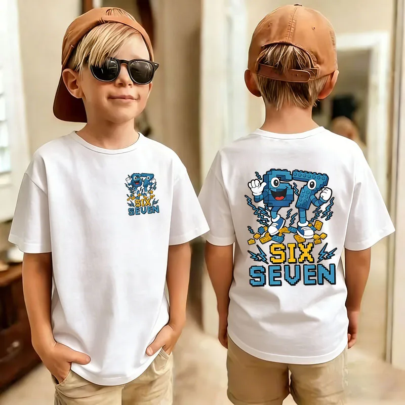 Cute Funny Six Seven Italian Brainrot 67 Number Graphic Print T-Shirt Boy/Girl Summer Short Sleeved Kids Tshirt Top Fan Gifts